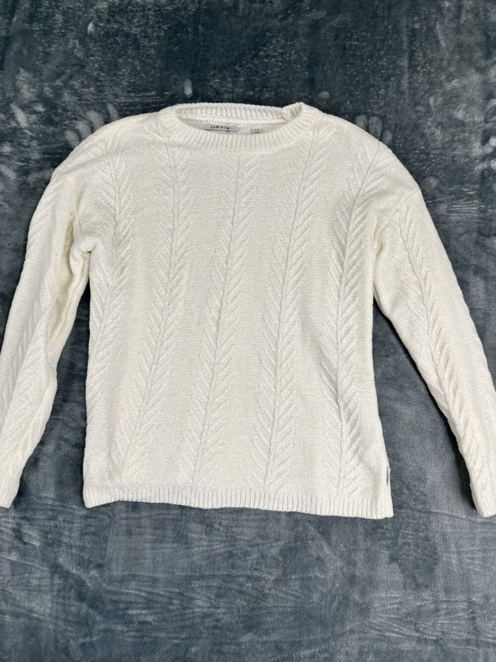 Orvis Womens White Cable Knit Crewneck Sweater M